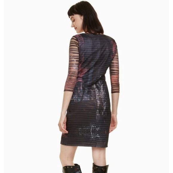 DESIGUAL Rosa Glam Abstract Floral Stripe Midi Sheath Dress M NWT - Picture 10 of 13